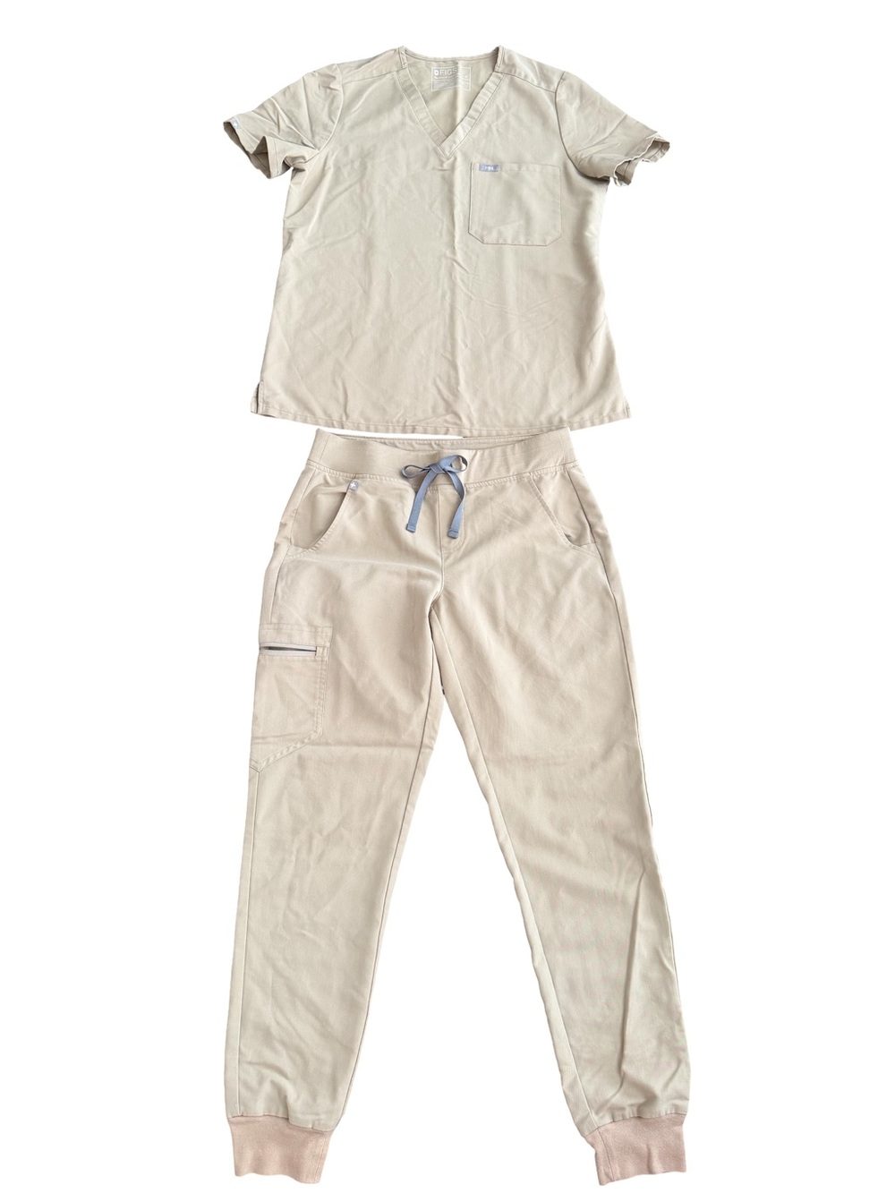 FIGS Women’s Khaki Scrub Set: Top Size Medium, Pants Size Small